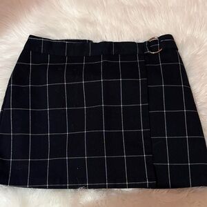 Black Windowpane Belted Mini Skirt